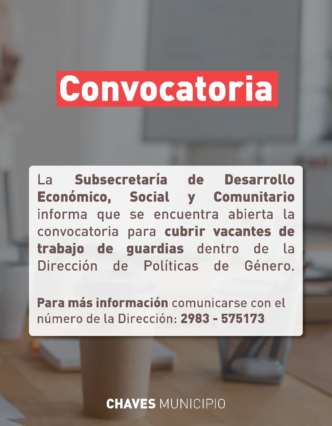 La Municipalidad de Chaves abre convocatorias para fortalecer el trabajo en género y desarrollo social