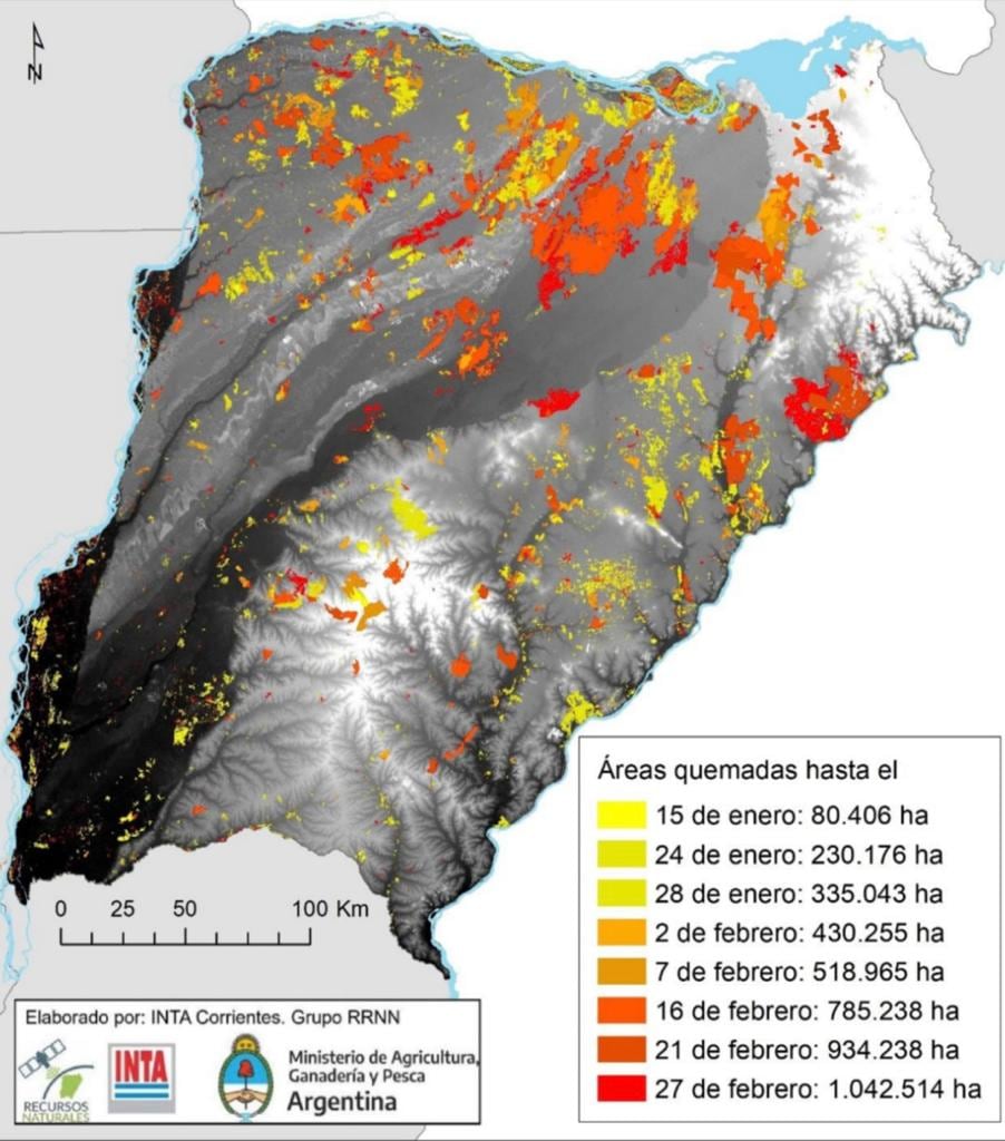 Imagen del informe del INTA sobre las áreas afectadas por los incendios.