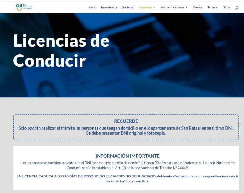 La web de San Rafael con toda la información para obtener el carné de conducir.