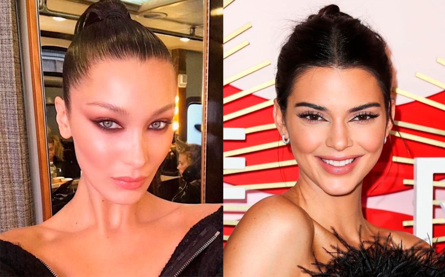 Bella Hadid y Kendall Jenner usando la tendencia Foxy eyes.