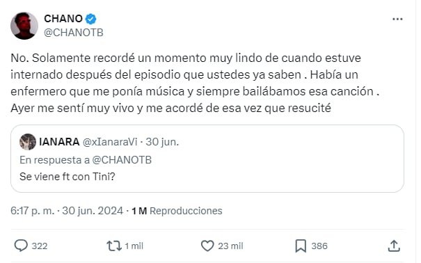 Chano Charpentier de Tan Biónica habló de la posibilidad de una colaboración con Tini Stoessel