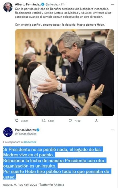 La respuesta de Prensa Madres a Alberto Fernández