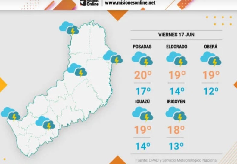 Alerta meteorológica para Misiones con lluvias y tormentas.