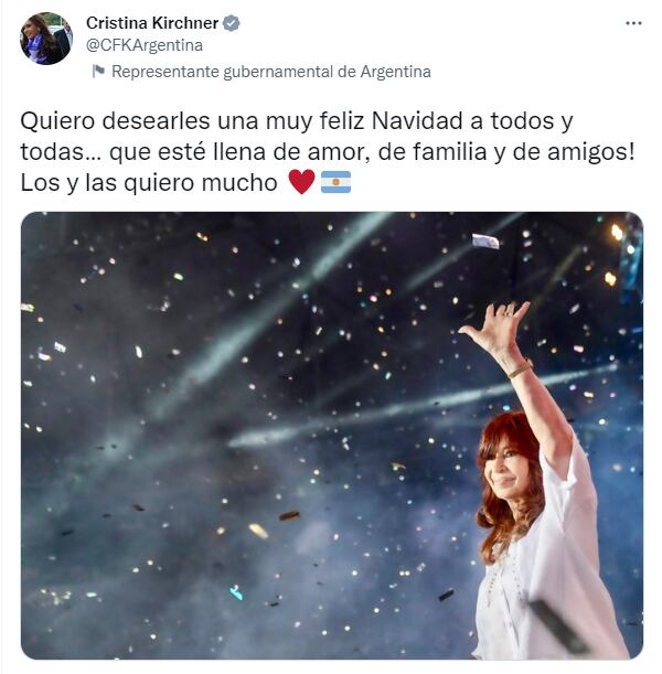 El mensaje de Cristina Kirchner para esta Navidad.