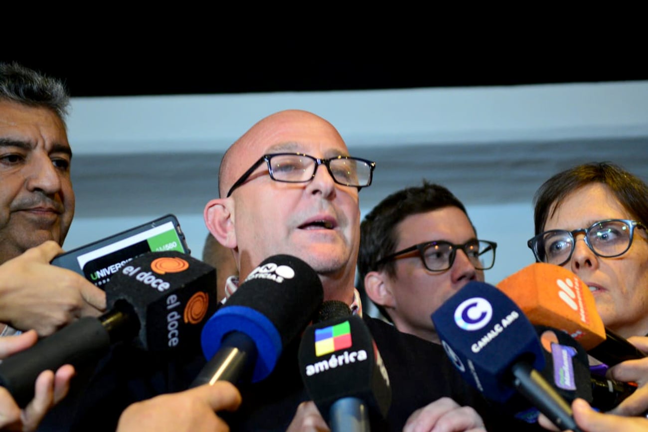 Marcos Carasso en conferencia desde el búnker de Juntos por el Cambio. (Javier Ferreyra / La Voz)