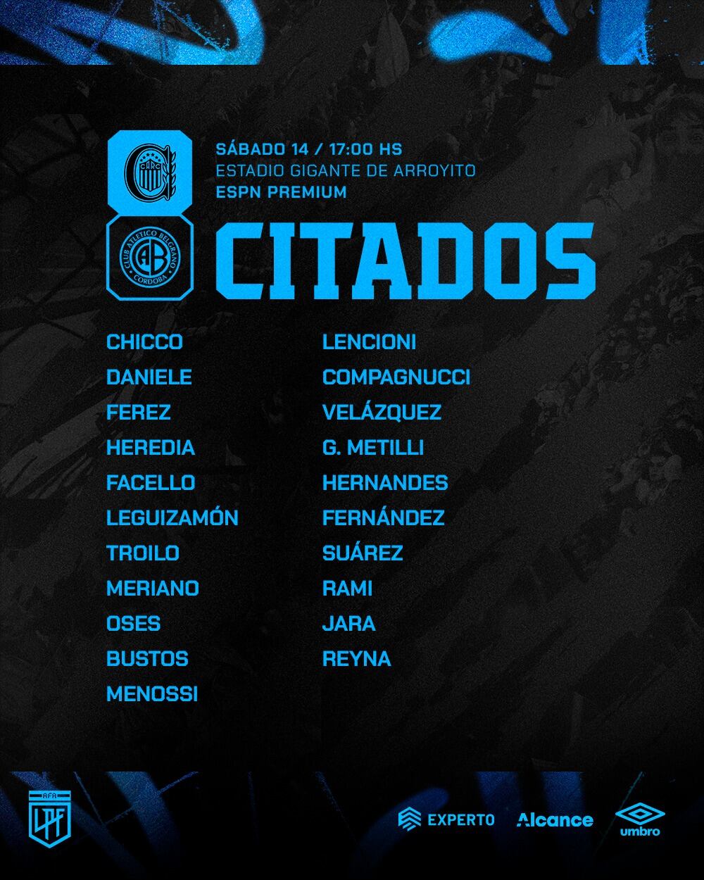 Los convocados para el último partido de Belgrano.