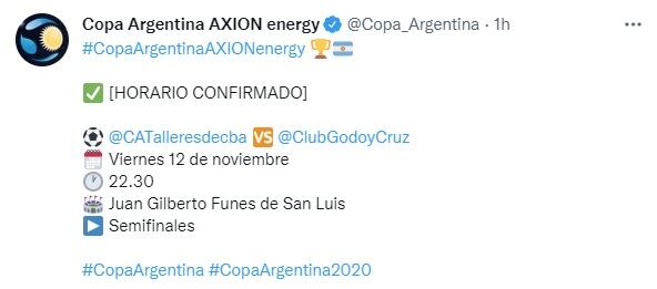 Confirmaron el horario de la semifinal entre Godoy Cruz y Talleres de Córdoba.