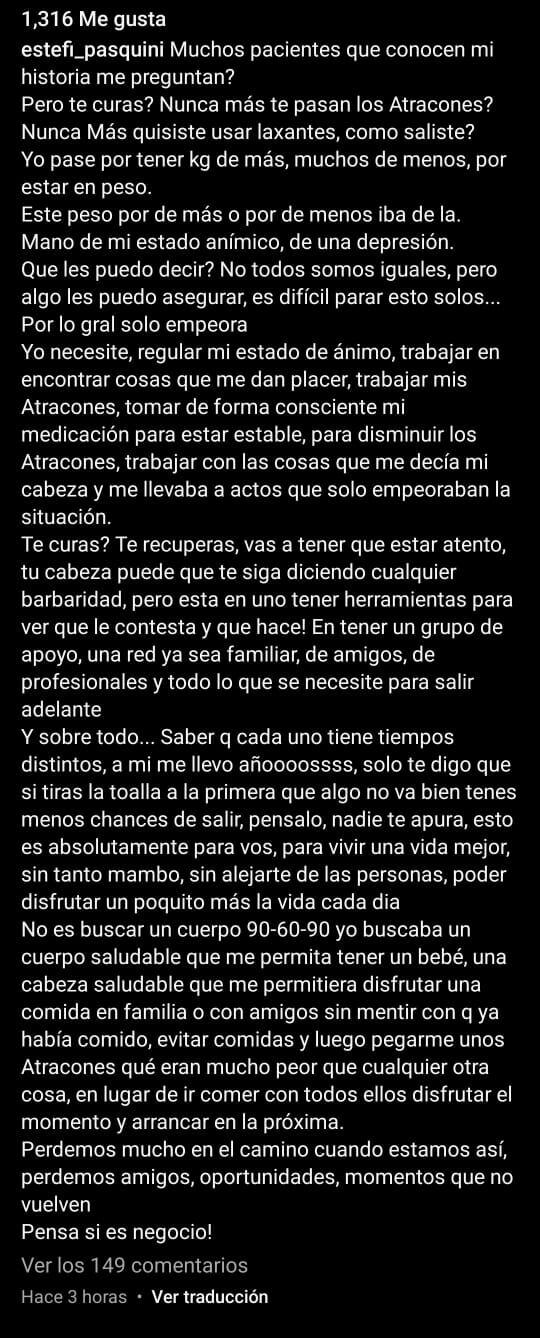 El duro relato de Estefanía Pasquini sobre su sobrepeso.