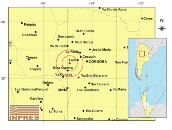 Sismo en Córdoba se sintió en Capital y en varias localidades de interior (Inpres).