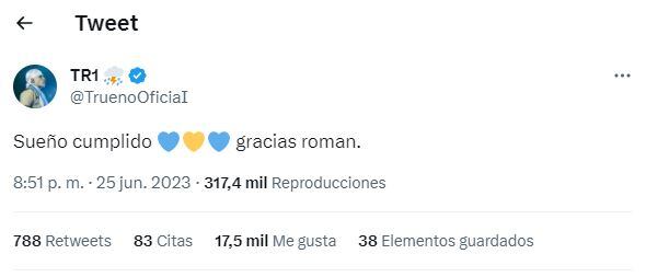 La emoción de Trueno tras cantar en la despedida de Riquelme: “Sueño cumplido, gracias Román”