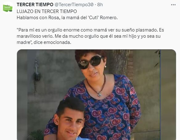 Rosa, madre de Cuti Romero, y la ilusión de volver a verlo con la camiseta de Belgrano.