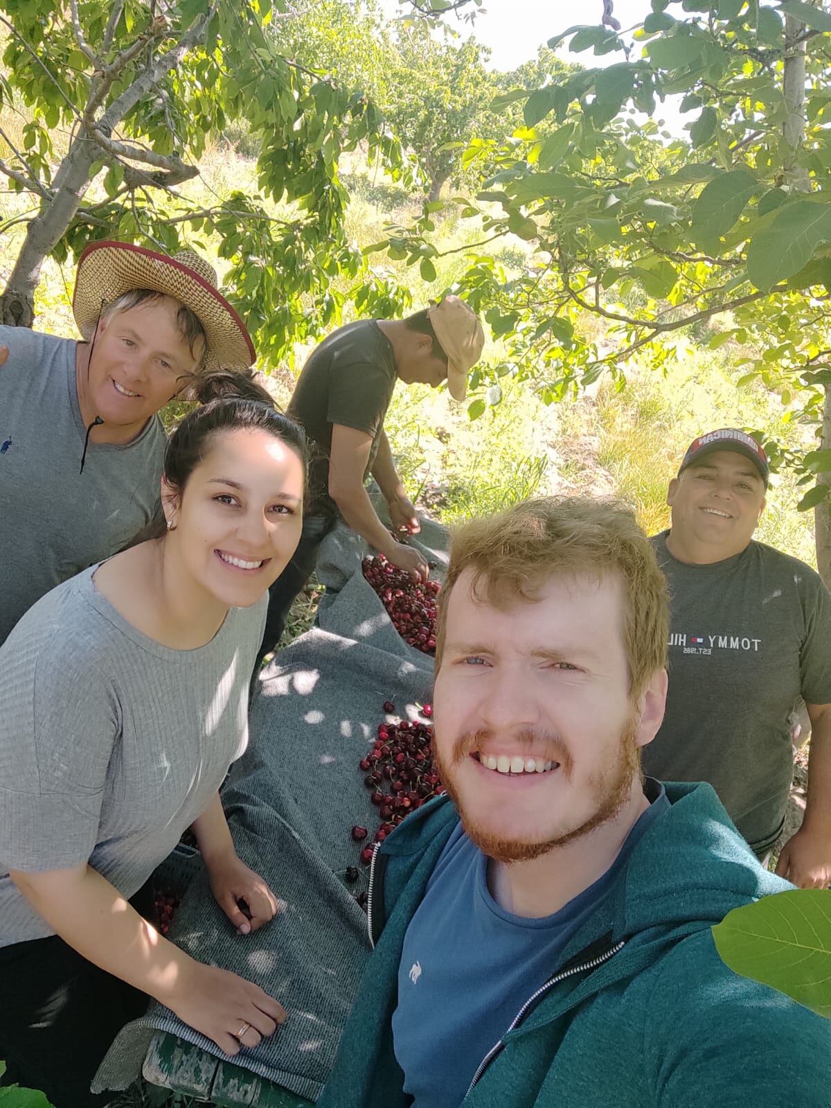 En su paso por la provincia mendocina, una familia de Tupungato los llevó a conocer la viña y hasta cosecharon cerezas.