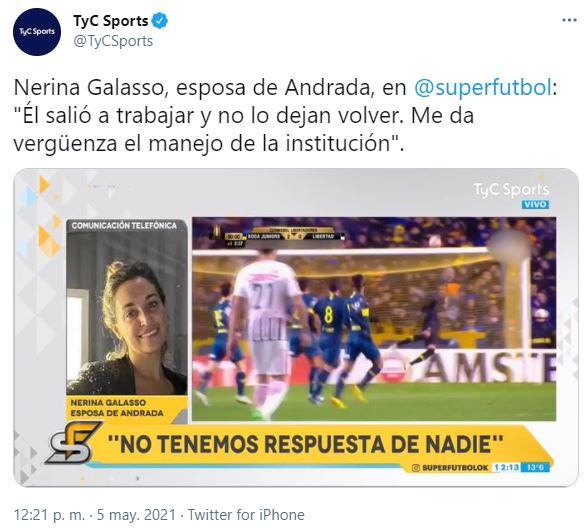 La esposa de Esteban Andrada apuntó contra la dirigencia de Boca.