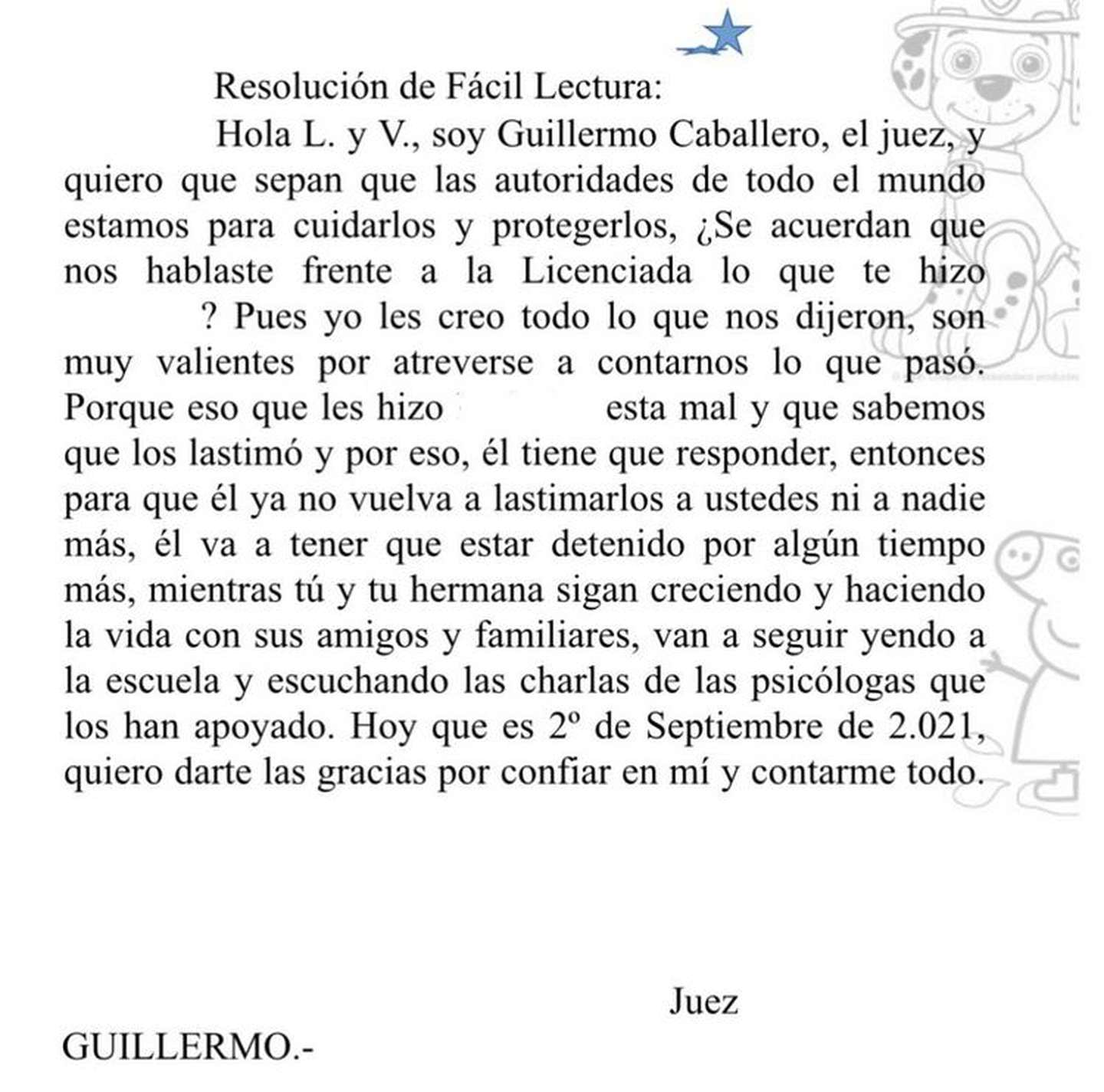 Un juez de Formosa le escribió una carta a dos hermanitos que fueron violados por su padrastro y emocionó a todos