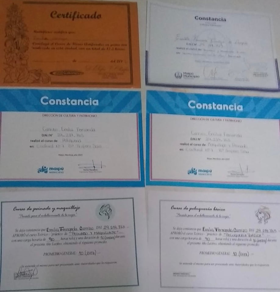 Toda su vida Emilia recibió palabras negativas que le hacían creer que nunca iba a lograr nada. Hasta esta fecha, estos son los cursos que la maipucina logró hacer.