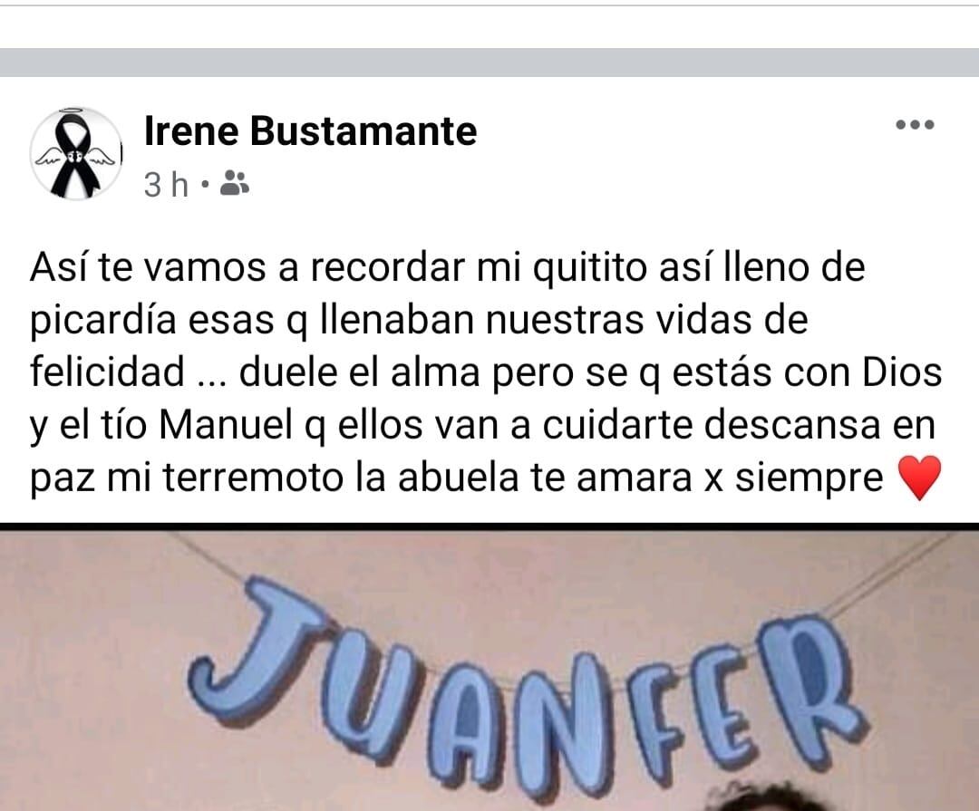 Abuela del niño, lo despidió en redes sociales