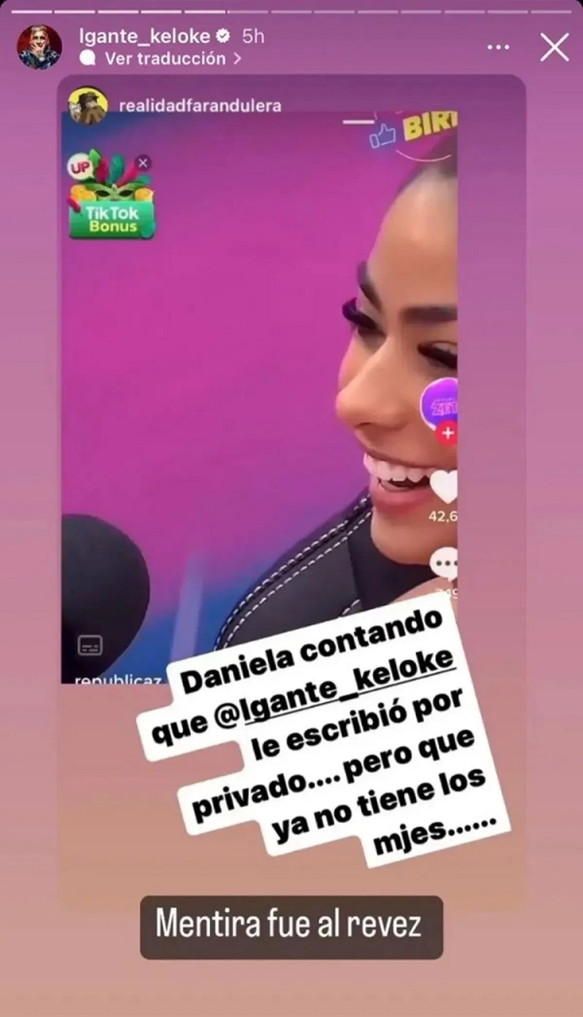 El posteo de L-gante en instagram