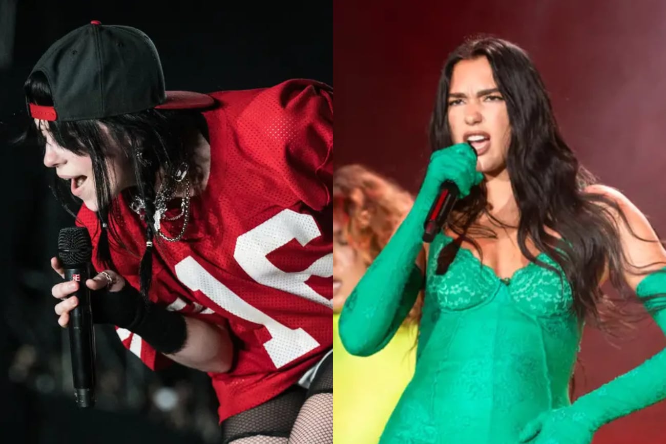 Billie Eilish y Dua Lipa en sus respectivos conciertos en el país. (Archivo)