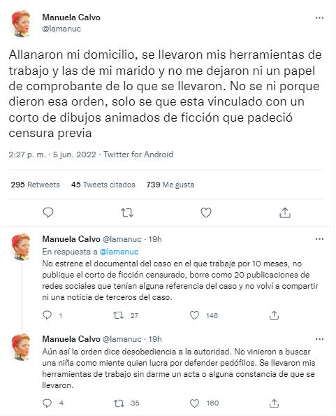 Allanaron la casa de la periodista Manuela Calvo por estudiar sobre el Caso Arcoíris.