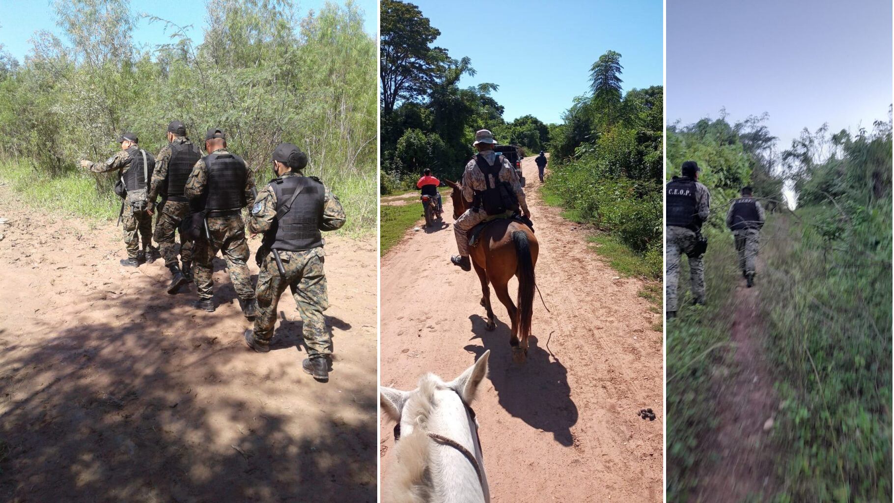 Efectivos de la Unidad Regional n.° 4 y de otros cuerpos especiales realizan un rastrillaje en el monte y zonas periféricas de la localidad de Yuto para localizar al fugitivo Javier Broy.