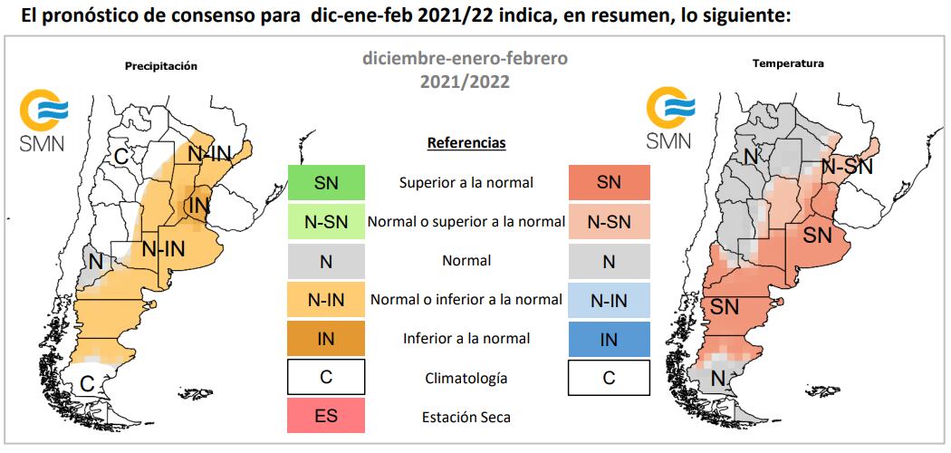 En cuanto a las lluvias, no hay consenso para el verano, por lo que hay 33,3% de probabilidades de que precipite más, menos o igual, en idéntica proporción. Foto: Captura Web SMN