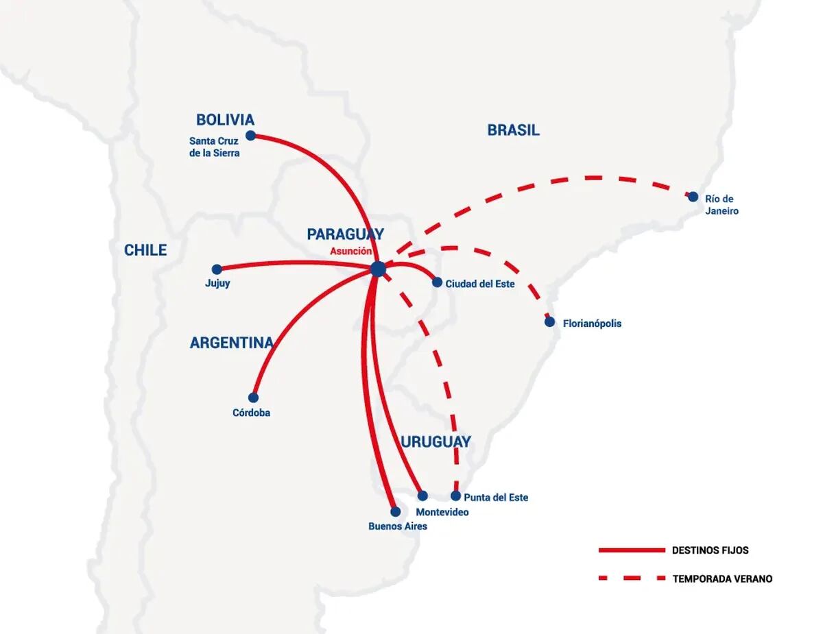 Jujuy es uno de los destinos categorizados como "fijos" por la compañía aérea que ofrece el servicio entre esta provincia y la capital paraguaya Asunción.