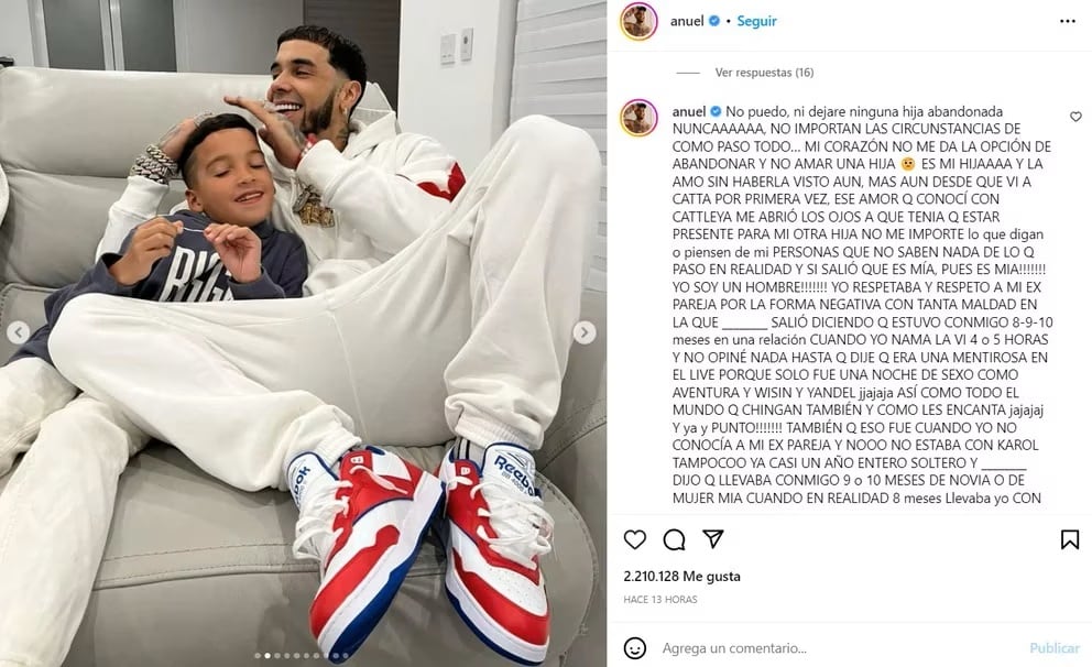 La publicación con la que Anuel reconoció a su tercera hija.