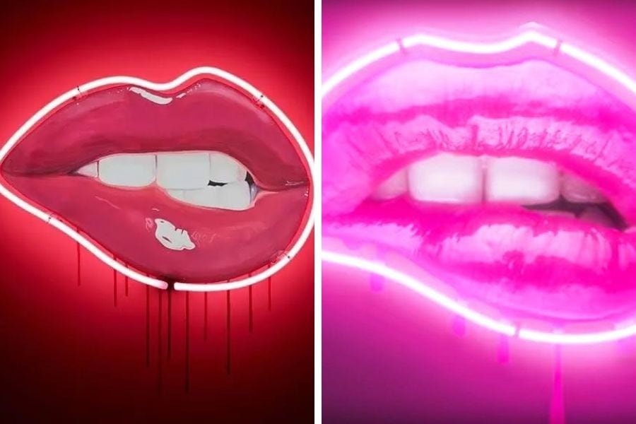 La obra de Sara Pop (izquierda) y el logo de Kylie Jenner