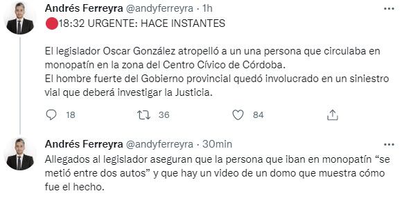 El legislador Oscar González protagonizó un siniestro vial.