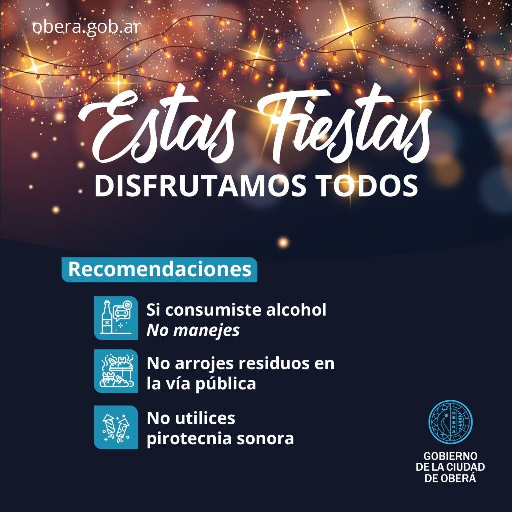 El Gobierno de Oberá pide responsabilidad y cuidado en las fiestas de fin de año