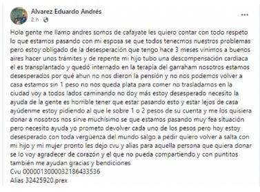 Andrés contó que su hijo fue trasplantado y quedó internado en la terapia del Garrahan.