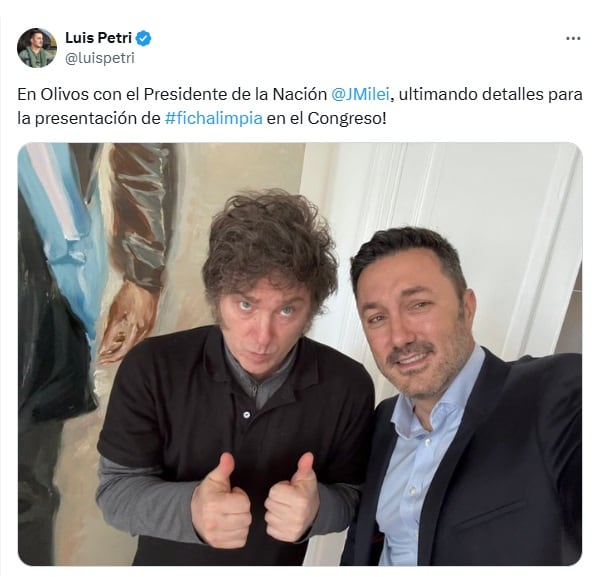 Milei se reunió con Petri este lunes