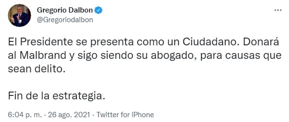 El tuit de Gregorio Dalbon. (Twitter: @Gregoriodalbon)