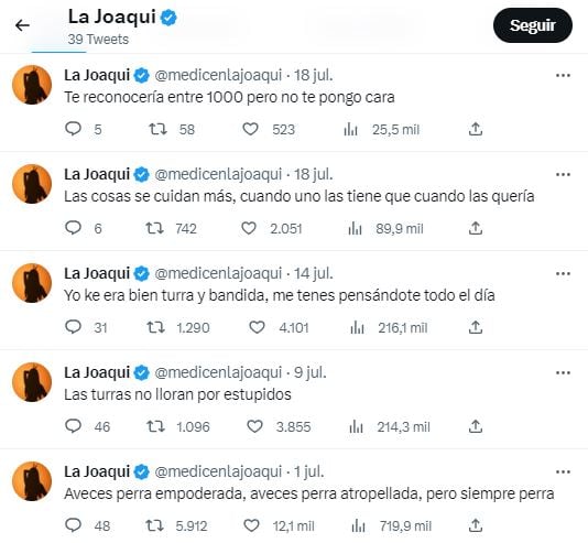 “Me tenés…”: el llamativo mensaje de La Joaqui ¿dedicado a Thiago Almada?