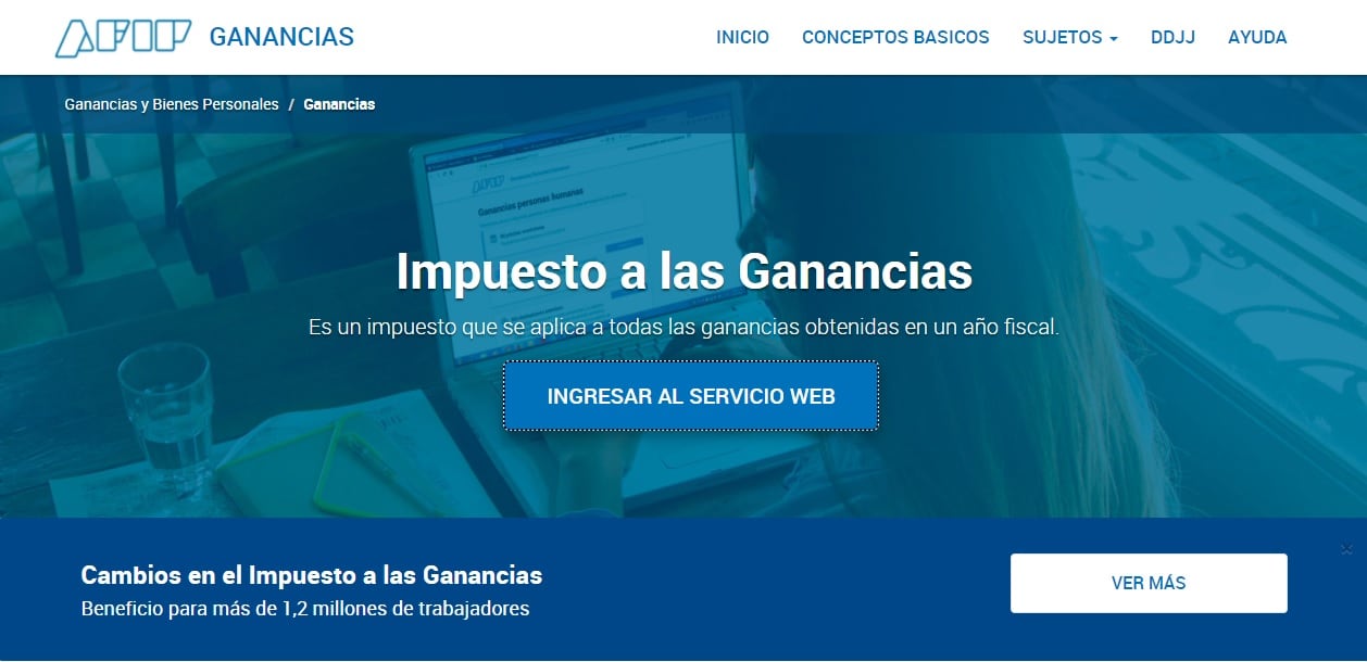 Página web de AFIP - Impuesto a las Ganancias