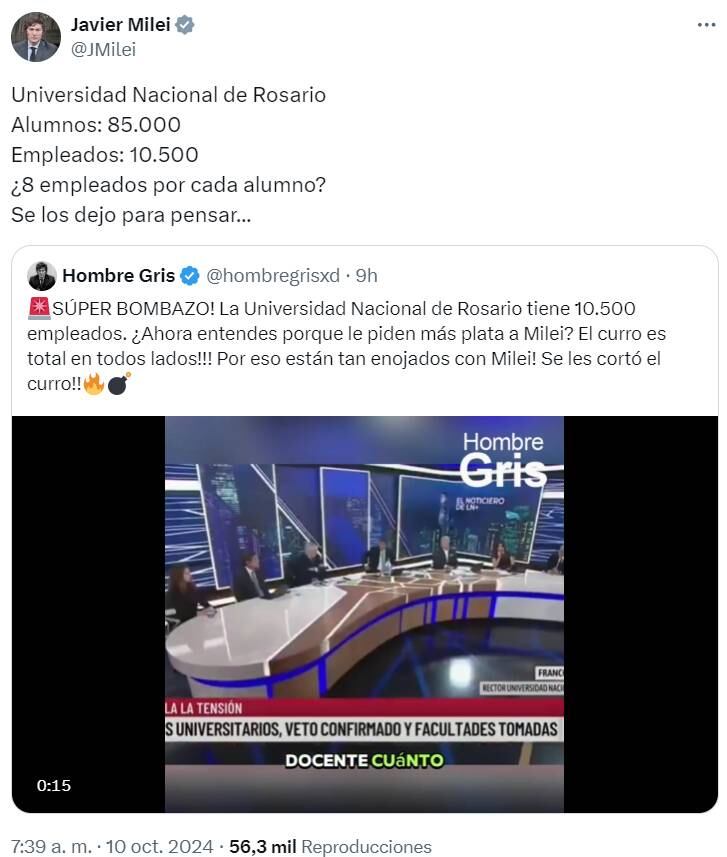 El jefe de Estado replicó una parte de un programa de La Nación Más en X.