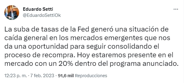 Eduardo Setti sobre la recompra de deuda ante la caída de los títulos públicos.