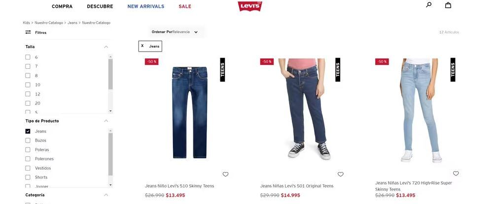 Esto cuestan los jeans de Levi's de niños en Chile.