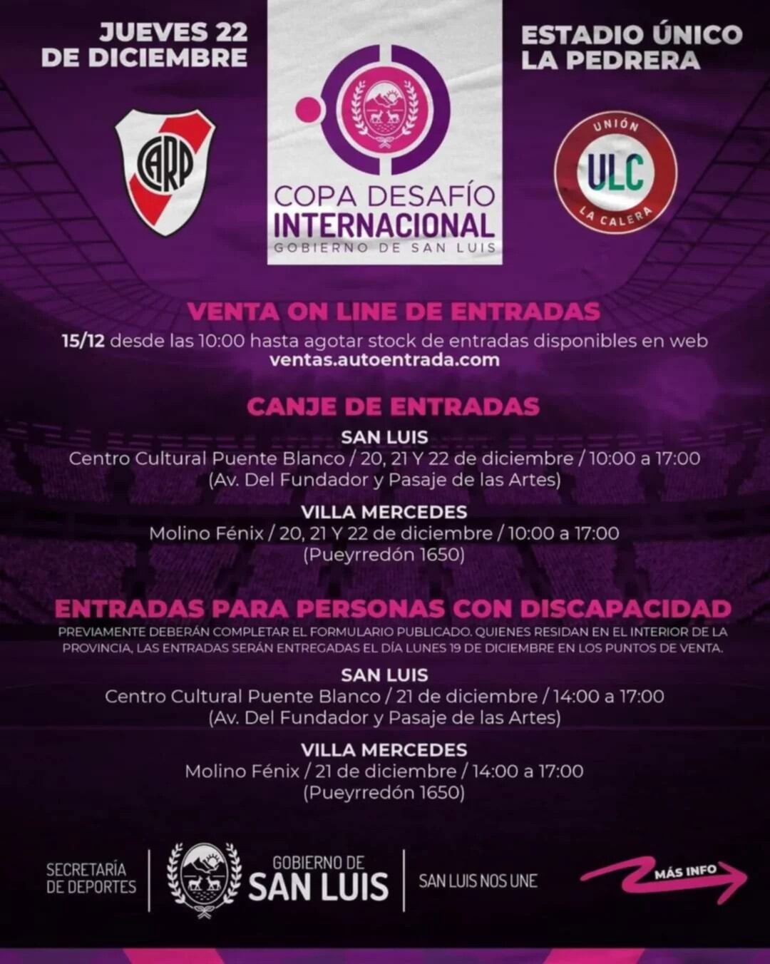 Entradas para River vs Unión La Calera en San Luis: venta y canje de entradas.