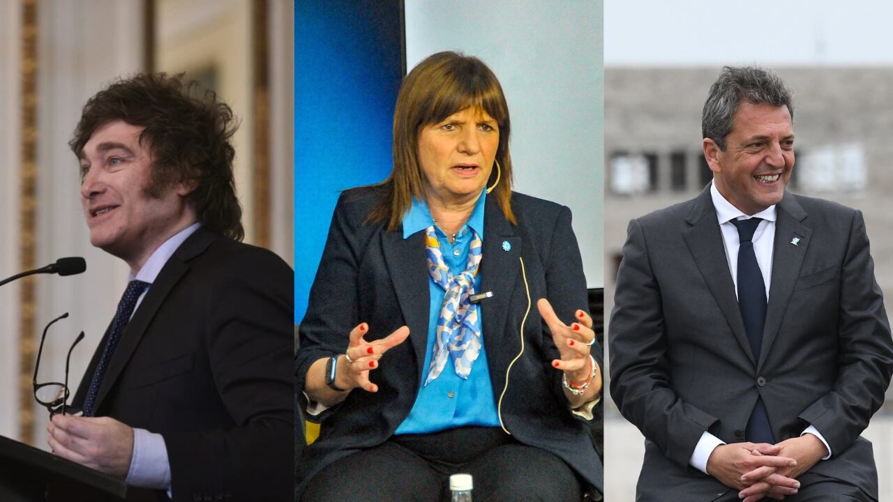 Milei, Bullrich y Massa.