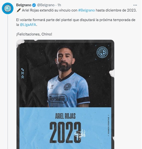 Ariel Rojas jugará en Belgrano hasta diciembre de 2023. Tiene 36 años.