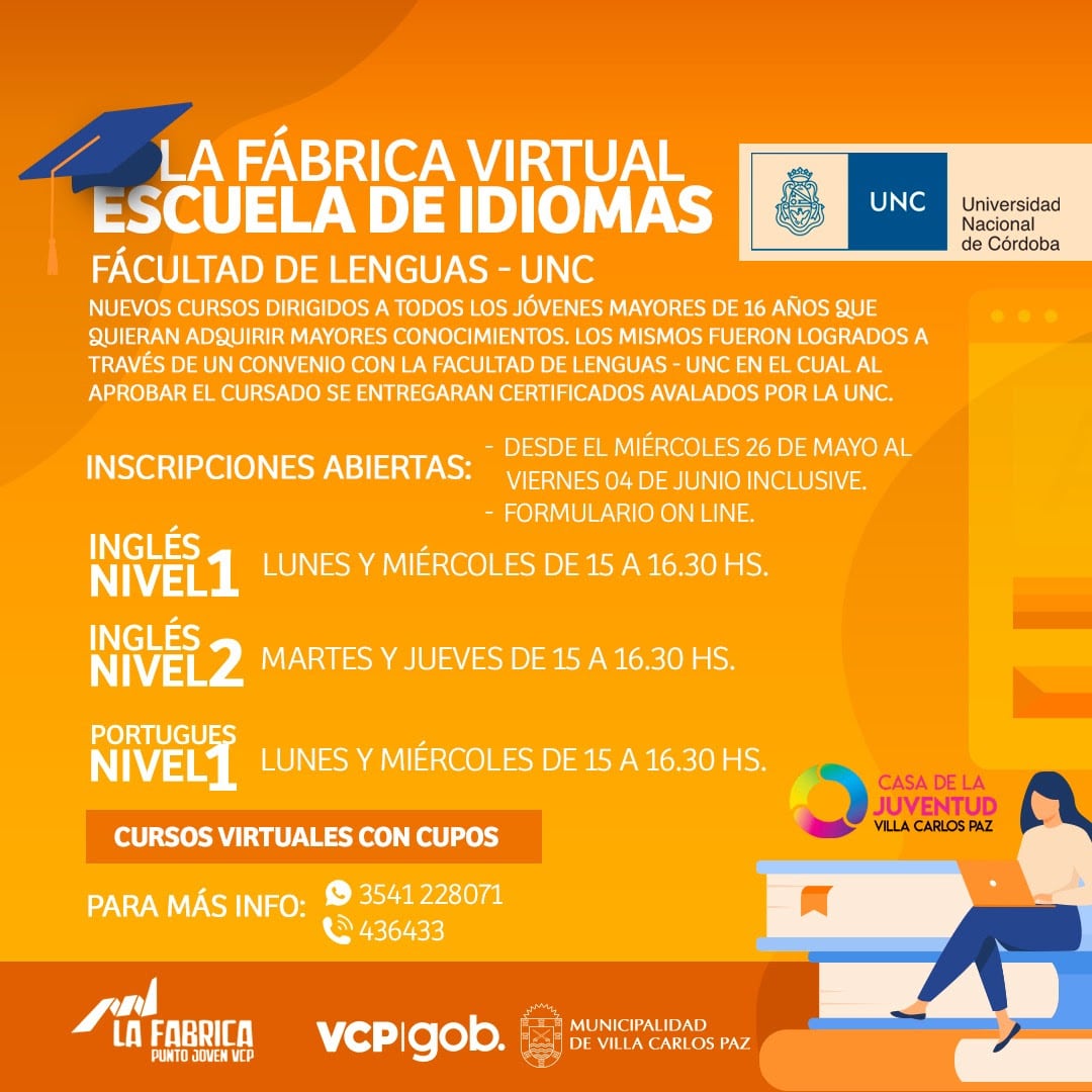 "Escuela de Idiomas" en Villa Carlos Paz. Cursos virtuales y gratuitos.