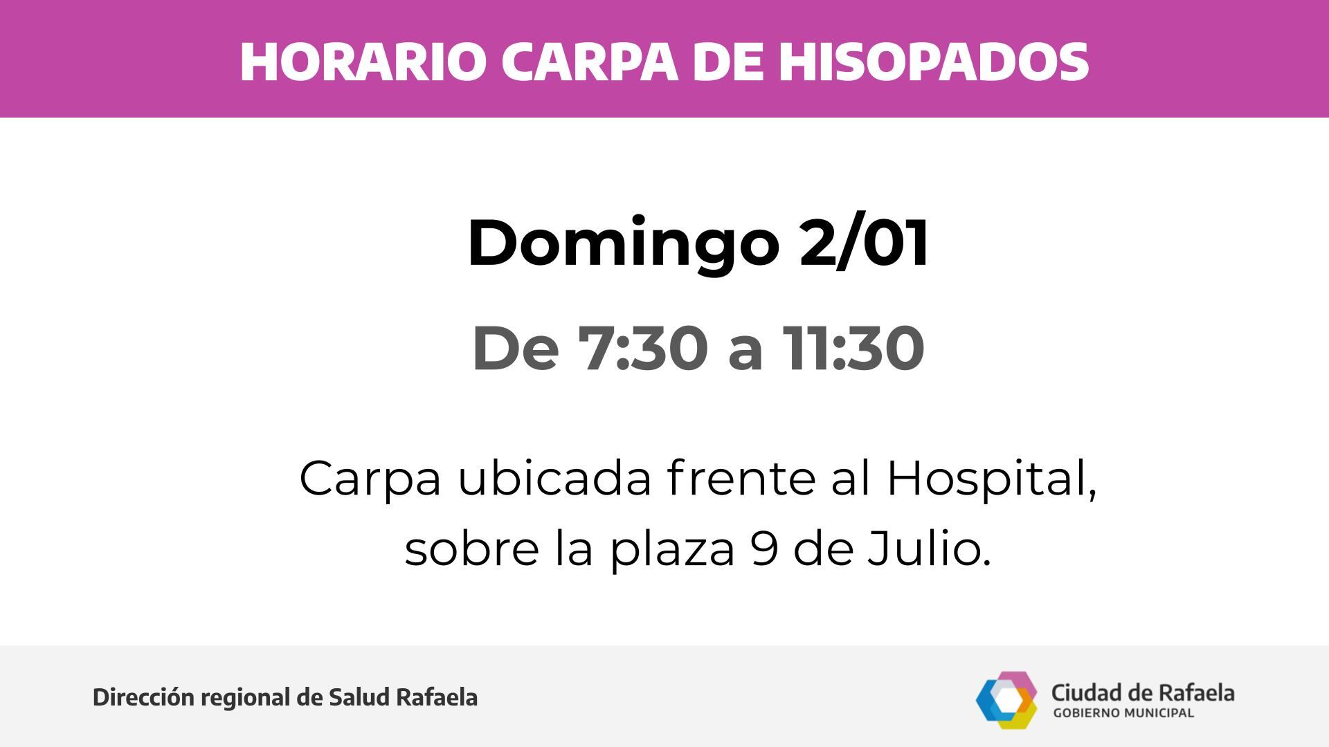 Horarios de hisopados este domingo