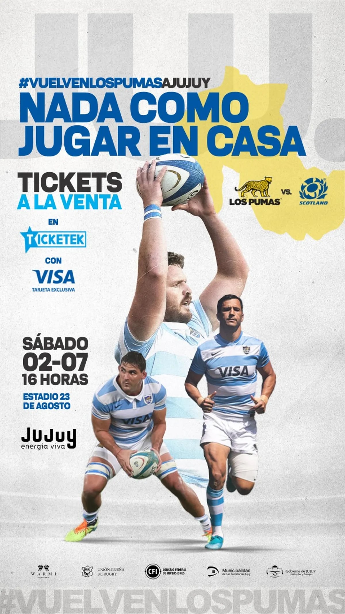 Pieza gráfica que promociona el partido de Los Pumas versus Escocia, que se disputará en Jujuy la semana próxima.