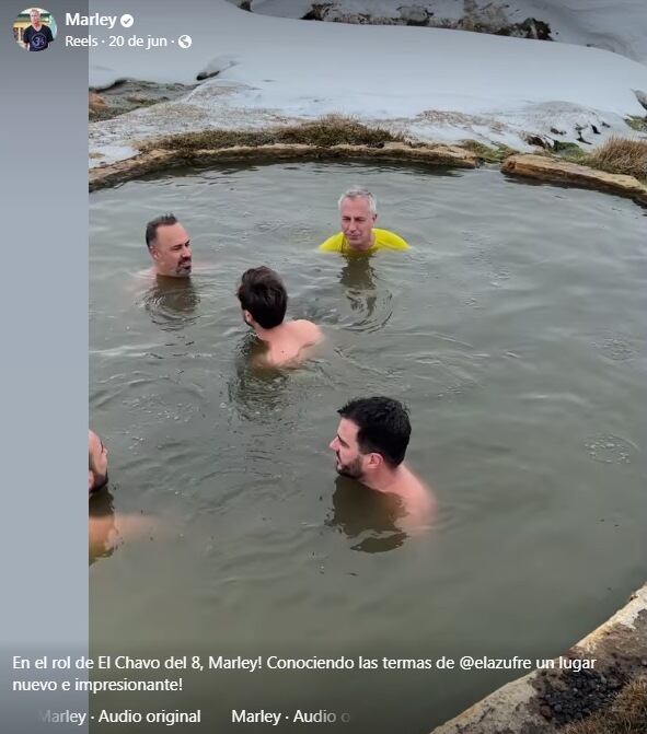 Marley esquió, tomó cerveza en la nive y se dio un chapúzón en las aguas termales en plena cordillera.