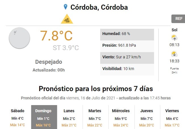 El fin de semana se viene fresquito en Córdoba.