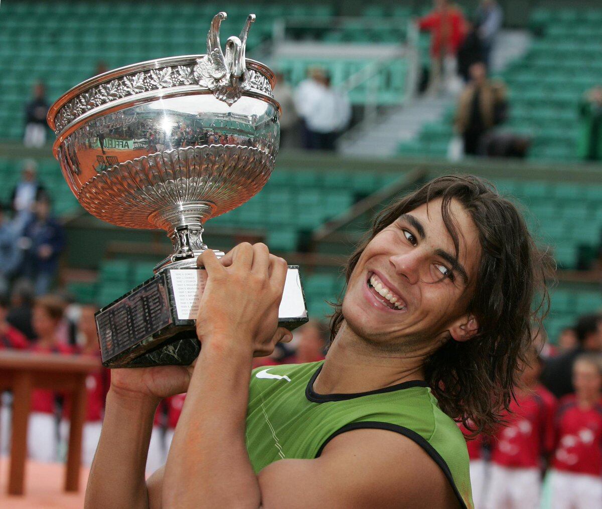 Rafael Nadal con la característica "Ensaladera" del Roland Garros 2005