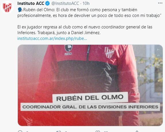 Ex arquero de la década del '90, Rubén del Olmo se suma a la estructura Albirroja.