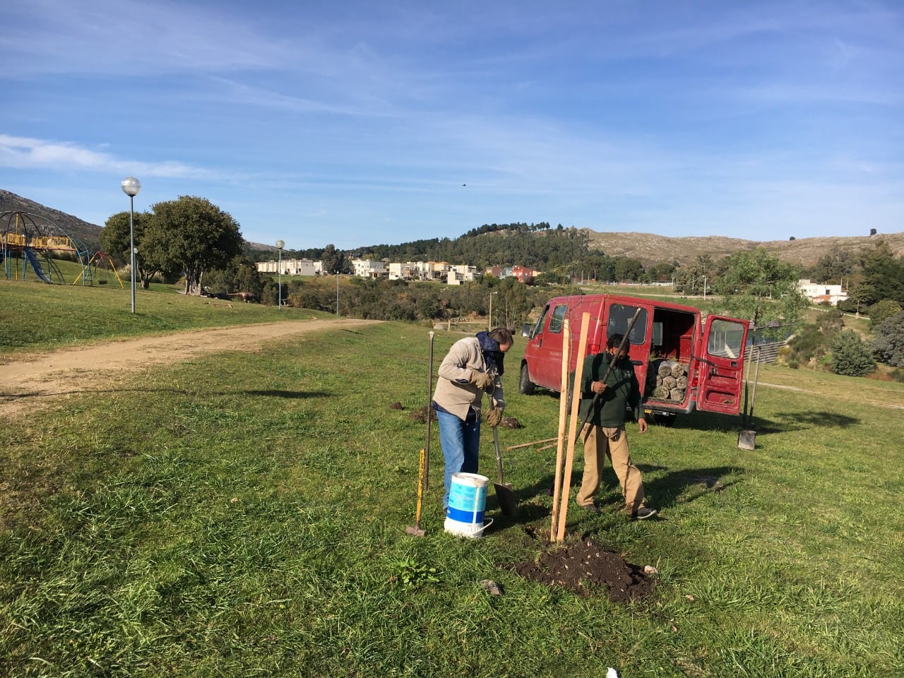 Plantación de nuevas especies de árboles en el Parque del Origen (gentileza Municipio de Tandil).