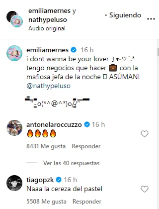 Las celebridades que comentaron el video de Emilia Mernes y Nathy Peluso